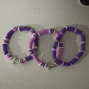 Purple and Pink Beaded Bracelets Set